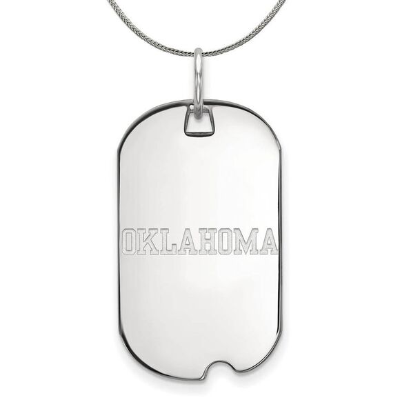 Sterling Silver U. of Oklahoma Dog Tag Pendant Necklace - 24 Inch
